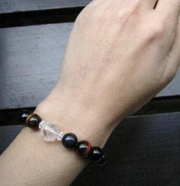 龍彫水晶x3色タイガーアイxオニキスブレスレット < 男性アクセサリー/時計 龍彫水晶x3色タイガーアイxオニキスブレスレット < 男性アクセサリー/時計の