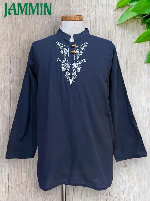 刺繍入りクルタ ネイビー 長袖 アジアン エスニック ヒッピー 個性派 < 男性ファッション 刺繍入りクルタ ネイビー 長袖 アジアン エスニック ヒッピー 個性派 < 男性ファッションの