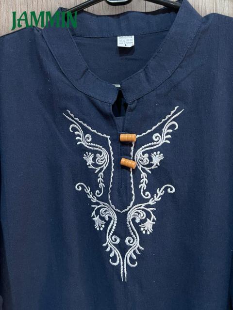 刺繍入りクルタ ネイビー 長袖 アジアン エスニック ヒッピー 個性派 < 男性ファッション 刺繍入りクルタ ネイビー 長袖 アジアン エスニック ヒッピー 個性派 < 男性ファッションの