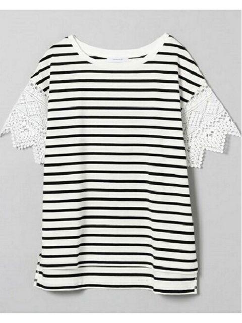 定価4,320円●JEANASISジーナシス●袖レースボーダートップス● < ブランド  定価4,320円●JEANASISジーナシス●袖レースボーダートップス● < ブランドの