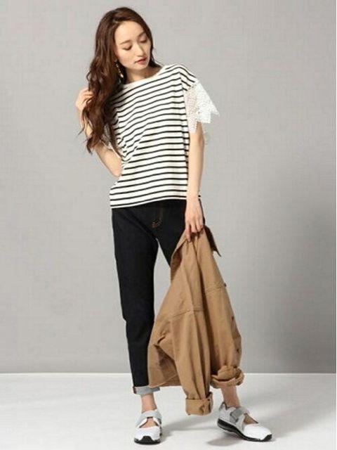定価4,320円●JEANASISジーナシス●袖レースボーダートップス● < ブランド  定価4,320円●JEANASISジーナシス●袖レースボーダートップス● < ブランドの