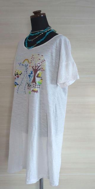 CALINER/カリネ/ロングTシャツ/ホワイト/サイズM/ゆったりめサイズ/綿100%/柔らかコットン/フクロウ他カラフル刺繍 < 女性ファッション  CALINER/カリネ/ロングTシャツ/ホワイト/サイズM/ゆったりめサイズ/綿100%/柔らかコットン/フクロウ他カラフル刺繍 < 女性ファッションの