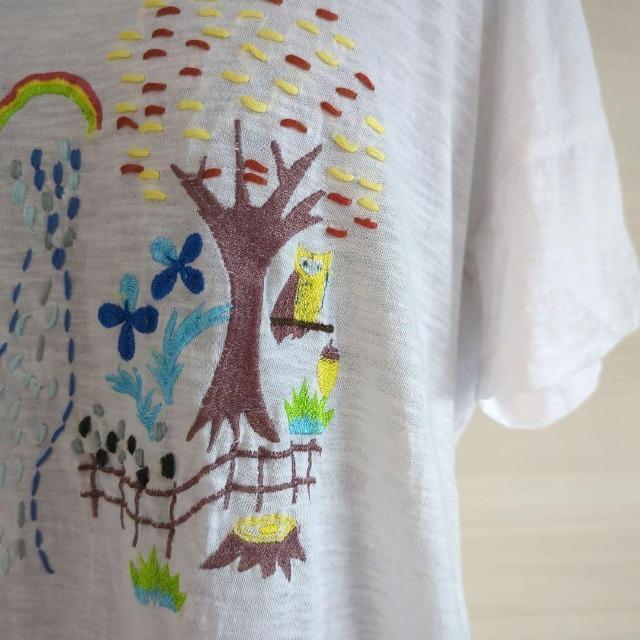 CALINER/カリネ/ロングTシャツ/ホワイト/サイズM/ゆったりめサイズ/綿100%/柔らかコットン/フクロウ他カラフル刺繍 < 女性ファッション  CALINER/カリネ/ロングTシャツ/ホワイト/サイズM/ゆったりめサイズ/綿100%/柔らかコットン/フクロウ他カラフル刺繍 < 女性ファッションの