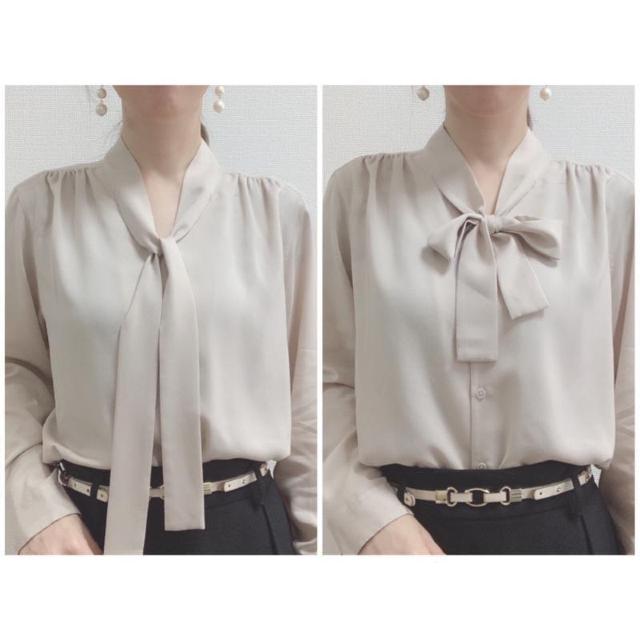◆UNIQLO/ユニクロ◆レーヨンボウタイブラウス長袖★ベージュS*オフィスコーデ*美品♪ < ブランド  ◆UNIQLO/ユニクロ◆レーヨンボウタイブラウス長袖★ベージュS*オフィスコーデ*美品♪ < ブランドの