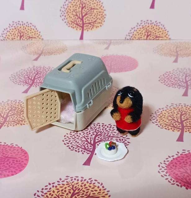 羊毛フェルト小さな々黒ダックスとキャリーケース・手作りケーキ < ペット/手芸/園芸 羊毛フェルト小さな々黒ダックスとキャリーケース・手作りケーキ < ペット/手芸/園芸の