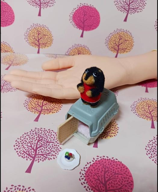 羊毛フェルト小さな々黒ダックスとキャリーケース・手作りケーキ < ペット/手芸/園芸 羊毛フェルト小さな々黒ダックスとキャリーケース・手作りケーキ < ペット/手芸/園芸の