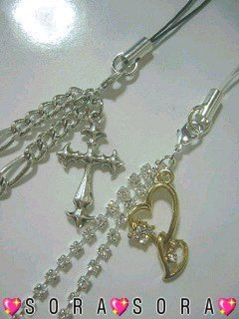 LOVE.二人の愛《クロス&ゴールドハート》ペア携帯ストラップ < 家電/AV LOVE.二人の愛《クロス&ゴールドハート》ペア携帯ストラップ < 家電/AVの