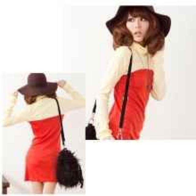 大人め♪重ね着風切替え ハイウエスト 長袖タートルネック ベアワンピ レッド×イエロー < 女性ファッション 大人め♪重ね着風切替え ハイウエスト 長袖タートルネック ベアワンピ レッド×イエロー < 女性ファッションの