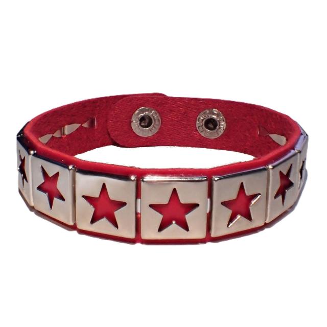 スタッズ 鋲 星 スター 1列 レザーブレスレット ブレスレット アクセサリー バングル リストバンド ロック パンク 赤色 A < 男性アクセサリー/時計  スタッズ 鋲 星 スター 1列 レザーブレスレット ブレスレット アクセサリー バングル リストバンド ロック パンク 赤色 A  < 男性アクセサリー/時計の