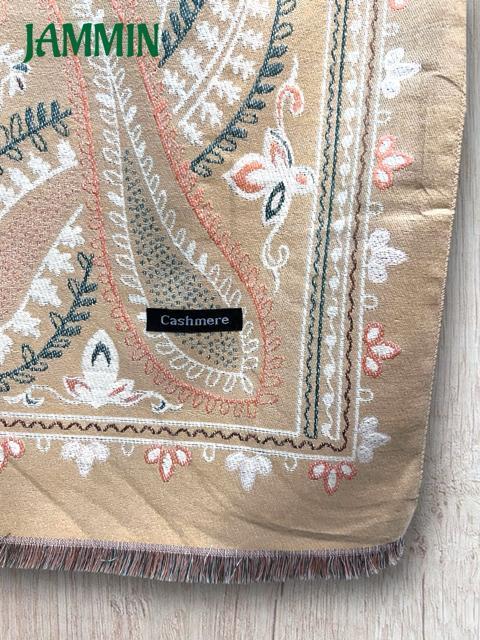 ペーズリー柄カシミヤストール ベージュ アジアン エスニック ストール マフラー カシミア < 女性ファッション  ペーズリー柄カシミヤストール ベージュ アジアン エスニック ストール マフラー カシミア < 女性ファッションの