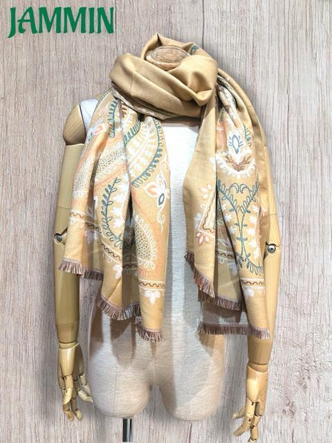 ペーズリー柄カシミヤストール ベージュ アジアン エスニック ストール マフラー カシミア < 女性ファッション  ペーズリー柄カシミヤストール ベージュ アジアン エスニック ストール マフラー カシミア < 女性ファッションの