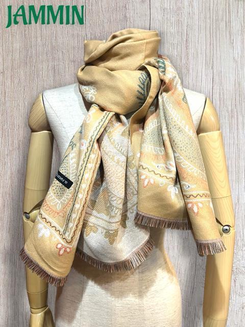 ペーズリー柄カシミヤストール ベージュ アジアン エスニック ストール マフラー カシミア < 女性ファッション  ペーズリー柄カシミヤストール ベージュ アジアン エスニック ストール マフラー カシミア < 女性ファッションの