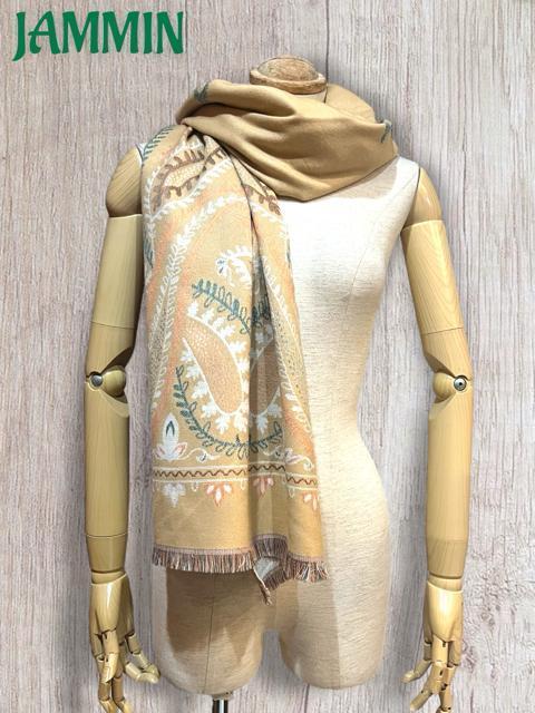 ペーズリー柄カシミヤストール ベージュ アジアン エスニック ストール マフラー カシミア < 女性ファッション  ペーズリー柄カシミヤストール ベージュ アジアン エスニック ストール マフラー カシミア < 女性ファッションの