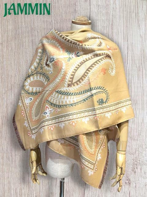 ペーズリー柄カシミヤストール ベージュ アジアン エスニック ストール マフラー カシミア < 女性ファッション  ペーズリー柄カシミヤストール ベージュ アジアン エスニック ストール マフラー カシミア < 女性ファッションの