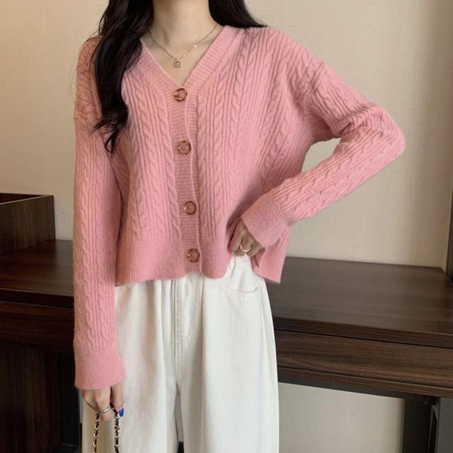 送料無料 新品 ケーブル編みニットカーディガン Vネック < 女性ファッション  送料無料 新品 ケーブル編みニットカーディガン Vネック < 女性ファッションの