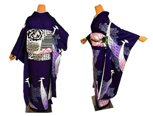 【最高級】美品 紫紺色 銀彩 孔雀文 やまと誂製 振袖 身丈166.5cm 裄丈67cm T3438 < 女性ファッション  【最高級】美品 紫紺色 銀彩 孔雀文 やまと誂製 振袖 身丈166.5cm 裄丈67cm T3438 < 女性ファッションの