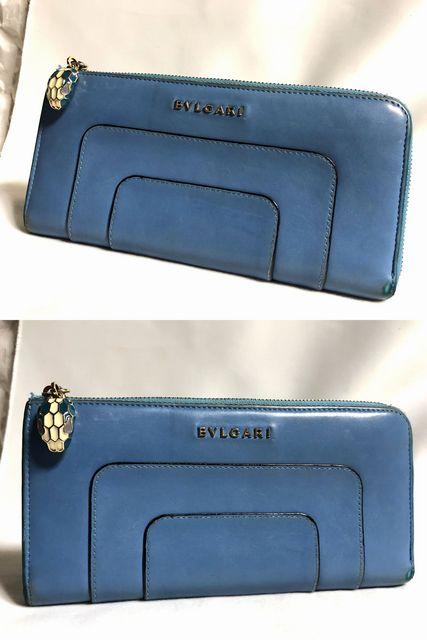 正規 BVLGARIブルガリ セルペンティ スネーク装飾 L字型ジップ長財布 ライトブルーレザー パイソンヘッドチャーム < ブランド  正規 BVLGARIブルガリ セルペンティ スネーク装飾 L字型ジップ長財布 ライトブルーレザー パイソンヘッドチャーム < ブランドの