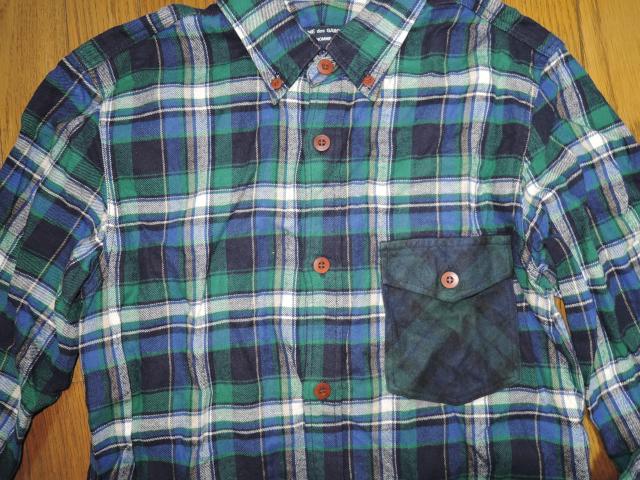 COMME des GARCONS HOMME コムデギャルソン チェックシャツ XS 緑系 長袖 ポケ切替え < ブランド  COMME des GARCONS HOMME コムデギャルソン チェックシャツ XS 緑系 長袖 ポケ切替え < ブランドの