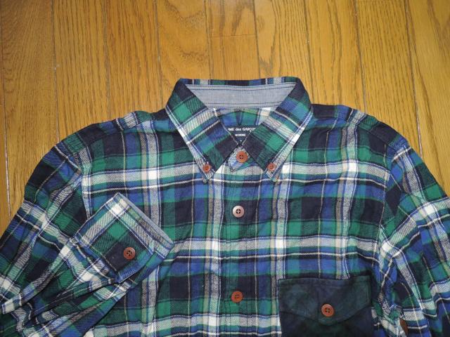 COMME des GARCONS HOMME コムデギャルソン チェックシャツ XS 緑系 長袖 ポケ切替え < ブランド  COMME des GARCONS HOMME コムデギャルソン チェックシャツ XS 緑系 長袖 ポケ切替え < ブランドの
