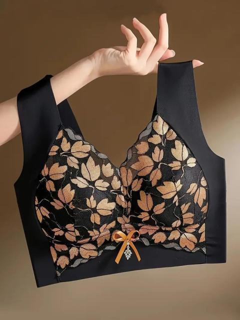 爆ヤス価格790円★シームレスなフローラルプリントのボウ装飾タンクワイヤレスフルカバレッジブラ (日本サイズXL相当) < 女性ファッション 爆ヤス価格790円★シームレスなフローラルプリントのボウ装飾タンクワイヤレスフルカバレッジブラ (日本サイズXL相当) < 女性ファッションの