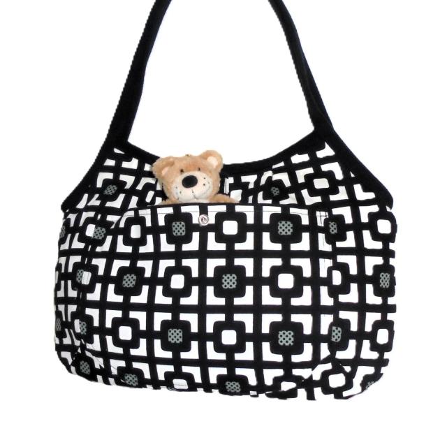 【マチなしグラニーバッグ】◆北欧◆モダン黒キューブ×白地 < 女性ファッション 【マチなしグラニーバッグ】◆北欧◆モダン黒キューブ×白地 < 女性ファッションの