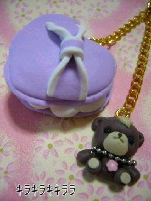 《New》hand made/ハンドメイド★ブルーベリーハートマカロン&くま ストラップ < 女性ファッション  《New》hand made/ハンドメイド★ブルーベリーハートマカロン&くま ストラップ  < 女性ファッションの