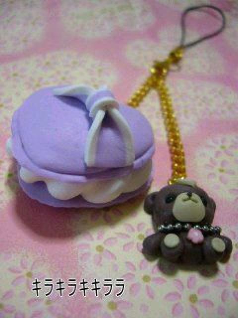 《New》hand made/ハンドメイド★ブルーベリーハートマカロン&くま ストラップ < 女性ファッション  《New》hand made/ハンドメイド★ブルーベリーハートマカロン&くま ストラップ < 女性ファッションの