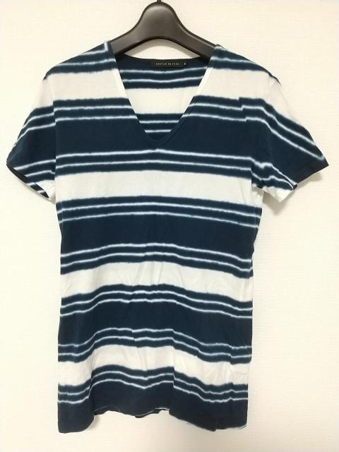 GOSTAR DE FUGA 染め ボーダー 半袖Tシャツ サイズ44 白 紺色 ネイビー ゴスタールジフーガ 爽やか お兄系 < ブランド  GOSTAR DE FUGA 染め ボーダー 半袖Tシャツ サイズ44 白 紺色 ネイビー ゴスタールジフーガ 爽やか お兄系  < ブランドの