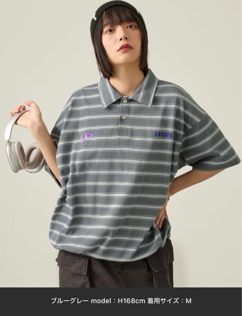 ビッグシルエット ロゴ刺繍 ボーダー半袖ラガーポロシャツ < 女性ファッション ビッグシルエット ロゴ刺繍 ボーダー半袖ラガーポロシャツ < 女性ファッションの