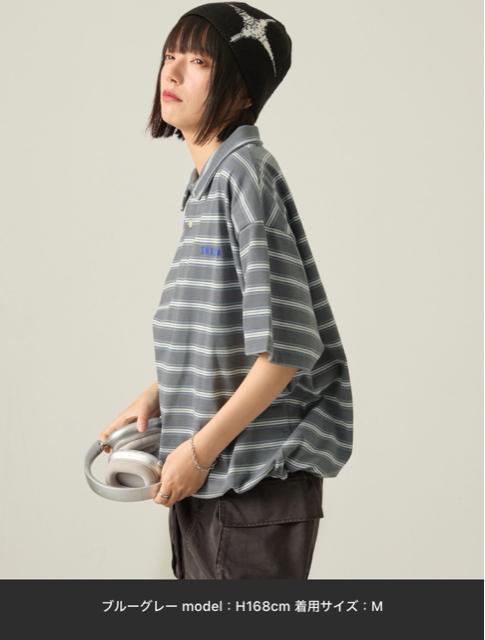 ビッグシルエット ロゴ刺繍 ボーダー半袖ラガーポロシャツ < 女性ファッション ビッグシルエット ロゴ刺繍 ボーダー半袖ラガーポロシャツ < 女性ファッションの