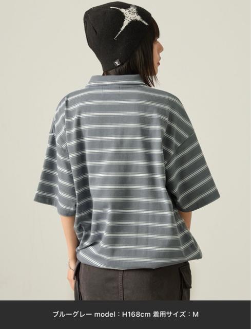 ビッグシルエット ロゴ刺繍 ボーダー半袖ラガーポロシャツ < 女性ファッション ビッグシルエット ロゴ刺繍 ボーダー半袖ラガーポロシャツ < 女性ファッションの