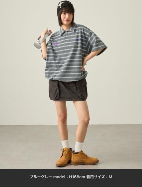 ビッグシルエット ロゴ刺繍 ボーダー半袖ラガーポロシャツ < 女性ファッション ビッグシルエット ロゴ刺繍 ボーダー半袖ラガーポロシャツ < 女性ファッションの