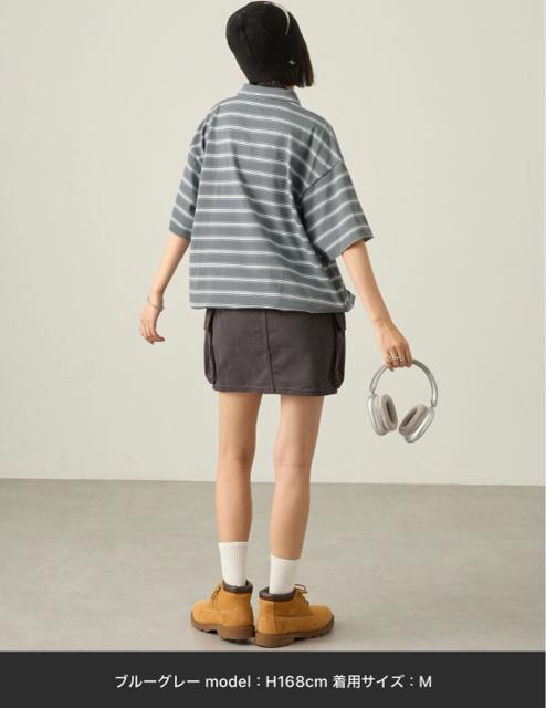 ビッグシルエット ロゴ刺繍 ボーダー半袖ラガーポロシャツ < 女性ファッション ビッグシルエット ロゴ刺繍 ボーダー半袖ラガーポロシャツ < 女性ファッションの