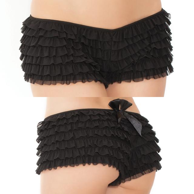 フリル&バックリボン付き キュートなフリフリショーツ ブラック < 女性ファッション  フリル&バックリボン付き キュートなフリフリショーツ ブラック < 女性ファッションの