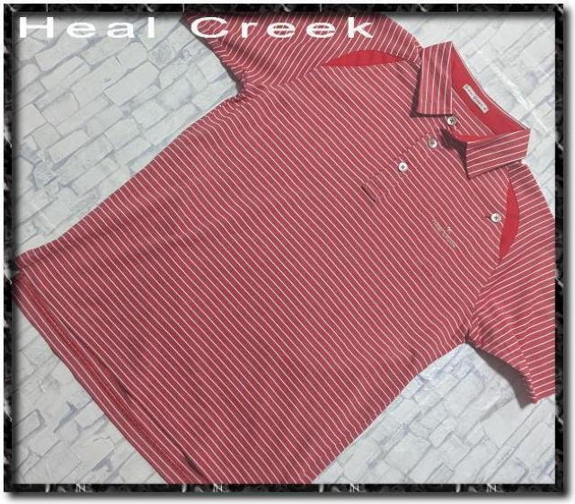 ヒールクリーク 刺繍入りボーダー半袖ポロシャツ 赤系 < レジャー/スポーツ  ヒールクリーク 刺繍入りボーダー半袖ポロシャツ 赤系  < レジャー/スポーツの