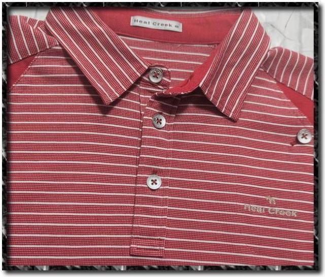 ヒールクリーク 刺繍入りボーダー半袖ポロシャツ 赤系 < レジャー/スポーツ  ヒールクリーク 刺繍入りボーダー半袖ポロシャツ 赤系 < レジャー/スポーツの