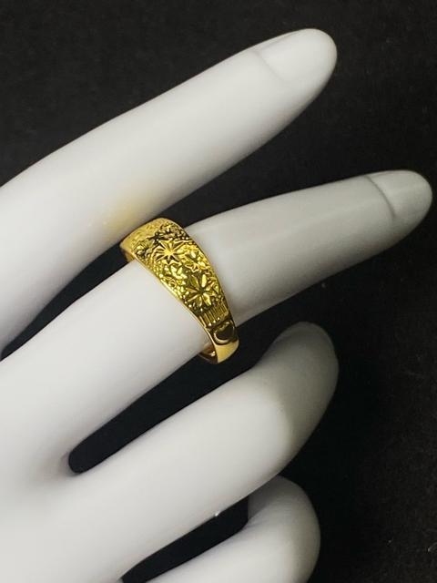 【赤金】古金 地金 指輪 総柄 彫金 星 菊 1アンティーク 彫金リング < 女性ファッション 【赤金】古金 地金 指輪 総柄 彫金 星 菊 1アンティーク 彫金リング < 女性ファッションの