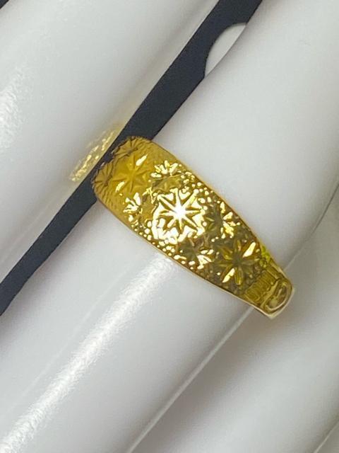 【赤金】古金 地金 指輪 総柄 彫金 星 菊 1アンティーク 彫金リング < 女性ファッション 【赤金】古金 地金 指輪 総柄 彫金 星 菊 1アンティーク 彫金リング < 女性ファッションの