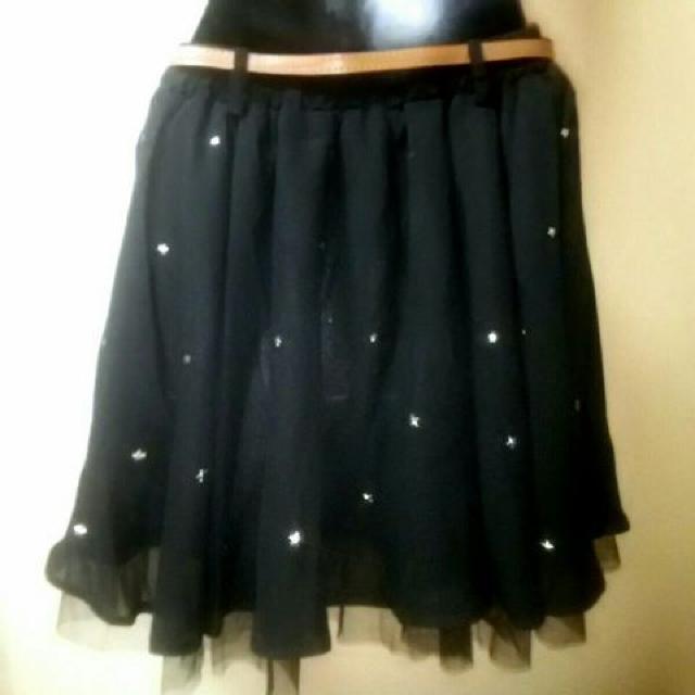 chip clip新品★ベルト付星型スタッズシフォンミニスカL < 女性ファッション  chip clip新品★ベルト付星型スタッズシフォンミニスカL < 女性ファッションの