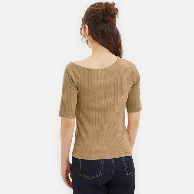 ◆GU/ジーユー◆リブドロップショルダーT(半袖)★ブラウンM*春〜秋までOK♪ < ブランド ◆GU/ジーユー◆リブドロップショルダーT(半袖)★ブラウンM*春〜秋までOK♪ < ブランドの