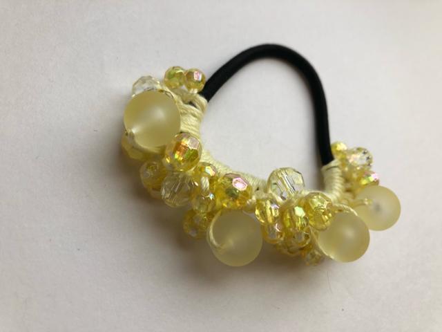 ハンドメイド ヘアゴム キラキラビーズ盛り盛り♪ レモン < 女性ファッション  ハンドメイド ヘアゴム キラキラビーズ盛り盛り♪ レモン < 女性ファッションの