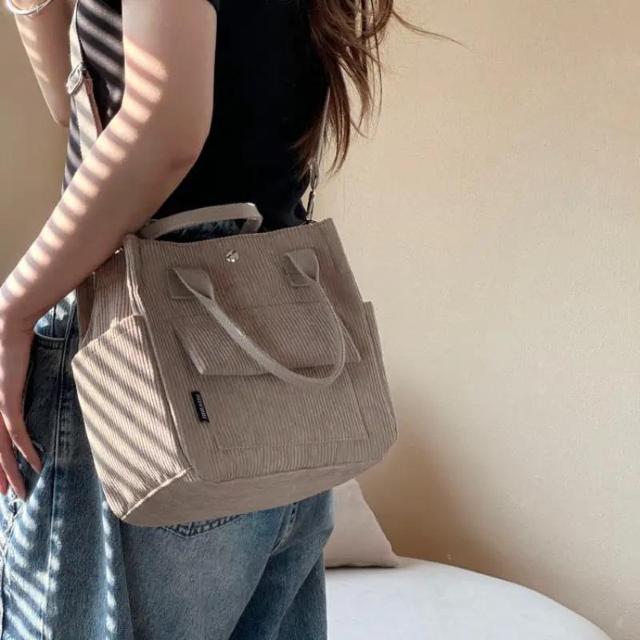 爆ヤス価格1390円★コーデュロイショルダートートバッグ 多ポケット付き - ソリッドカラー ハンドバッグ マグネットクローズ < 女性ファッション  爆ヤス価格1390円★コーデュロイショルダートートバッグ 多ポケット付き - ソリッドカラー ハンドバッグ マグネットクローズ < 女性ファッションの