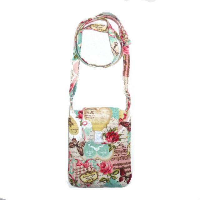 ◆クラシカルハート・薔薇・蝶×パステルグリーン系◆スマホポシェット ショルダー ポーチ < 女性ファッション ◆クラシカルハート・薔薇・蝶×パステルグリーン系◆スマホポシェット ショルダー ポーチ < 女性ファッションの