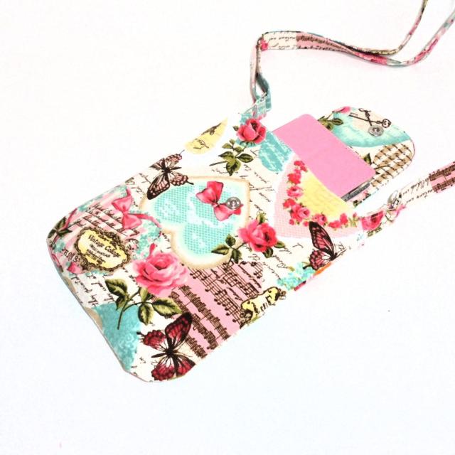 ◆クラシカルハート・薔薇・蝶×パステルグリーン系◆スマホポシェット ショルダー ポーチ < 女性ファッション ◆クラシカルハート・薔薇・蝶×パステルグリーン系◆スマホポシェット ショルダー ポーチ < 女性ファッションの