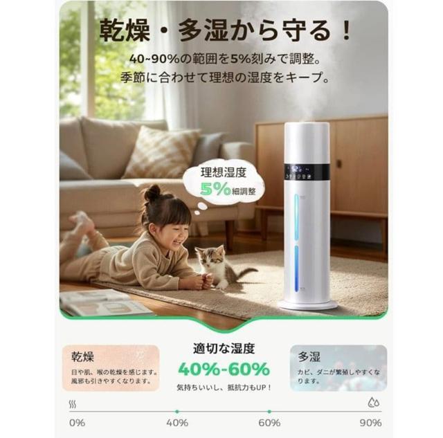 【新品未使用】加湿器 上から給水 タワー式 超音波加湿器. アロマ対応 < 家電/AV  【新品未使用】加湿器 上から給水 タワー式 超音波加湿器. アロマ対応 < 家電/AVの