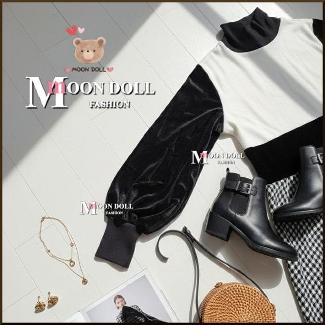 F〜3L*ぽわん袖スタンドネックチェック×ベロア切替モノトー < 女性ファッション F〜3L*ぽわん袖スタンドネックチェック×ベロア切替モノトー < 女性ファッションの