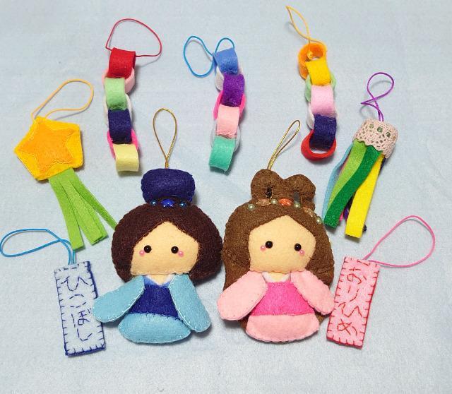 【定形外送料無料】ハンドメイド♪フェルト七夕飾り☆ミ★織姫彦星セットA(9点)★ < ペット/手芸/園芸  【定形外送料無料】ハンドメイド♪フェルト七夕飾り☆ミ★織姫彦星セットA(9点)★ < ペット/手芸/園芸の