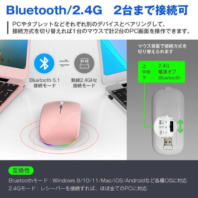 マウス ワイヤレス 静音 薄型 コードレス Bluetooth5.1 無線 2.4GHz 軽量 USB 充電式 小型 高感度 光学 < インテリア/ライフ マウス ワイヤレス 静音 薄型 コードレス Bluetooth5.1 無線 2.4GHz 軽量 USB 充電式 小型 高感度 光学 < インテリア/ライフの