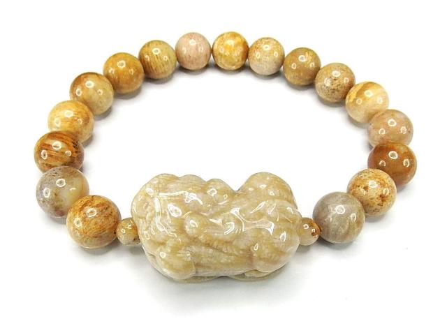 特注品逸品天然石菊花石手彫りヒキュウ10mmブレスレットオリジナル < 男性アクセサリー/時計  特注品逸品天然石菊花石手彫りヒキュウ10mmブレスレットオリジナル  < 男性アクセサリー/時計の