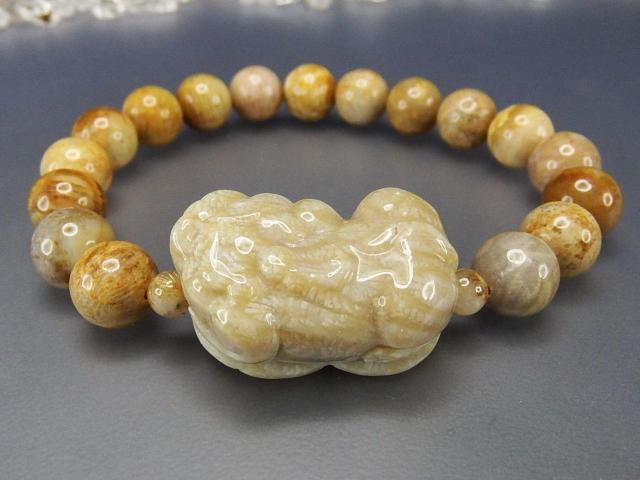 特注品逸品天然石菊花石手彫りヒキュウ10mmブレスレットオリジナル < 男性アクセサリー/時計  特注品逸品天然石菊花石手彫りヒキュウ10mmブレスレットオリジナル < 男性アクセサリー/時計の